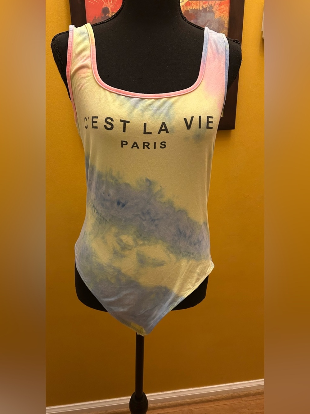 Rainbow Tie Dye “C’est La Vie” Bodysuit Size XL
